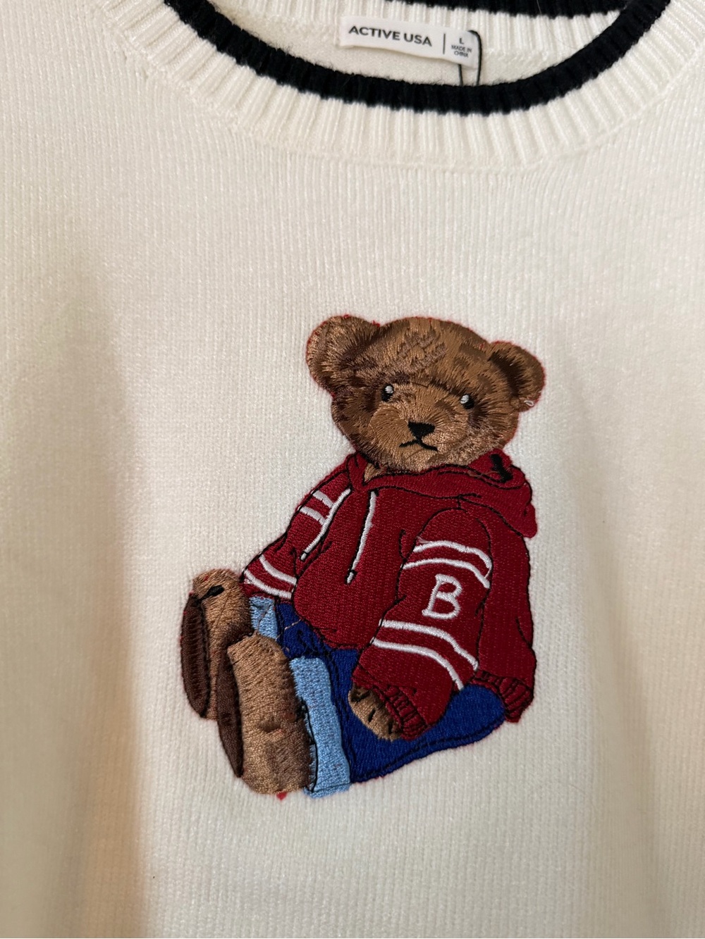 Active USA Cream Embroidered Bear Sweater - Picture 3 of 7